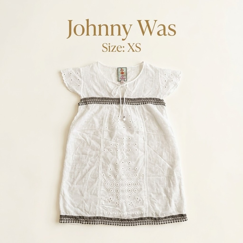 Johnny Was Eyelet Embroidered Boho Blouse XS White